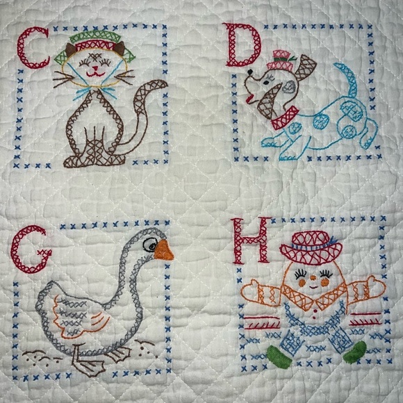Vintage Cross-Stitch Alphabet Baby Quilt – 1970 – 38” x 56 - Picture 6 of 13